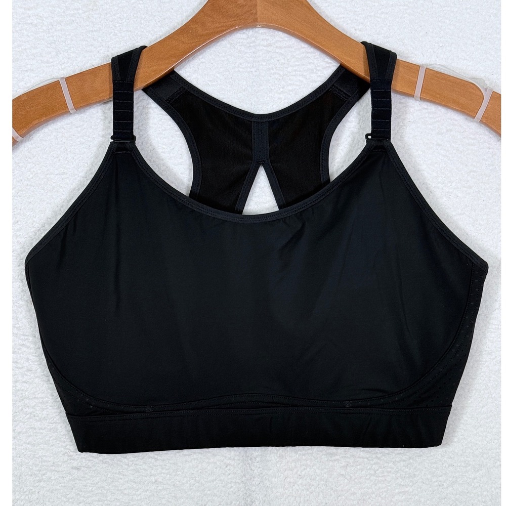 Spanx High Impact Sports Bra Black 36DDD Adjustable Front Straps Mesh Racerback